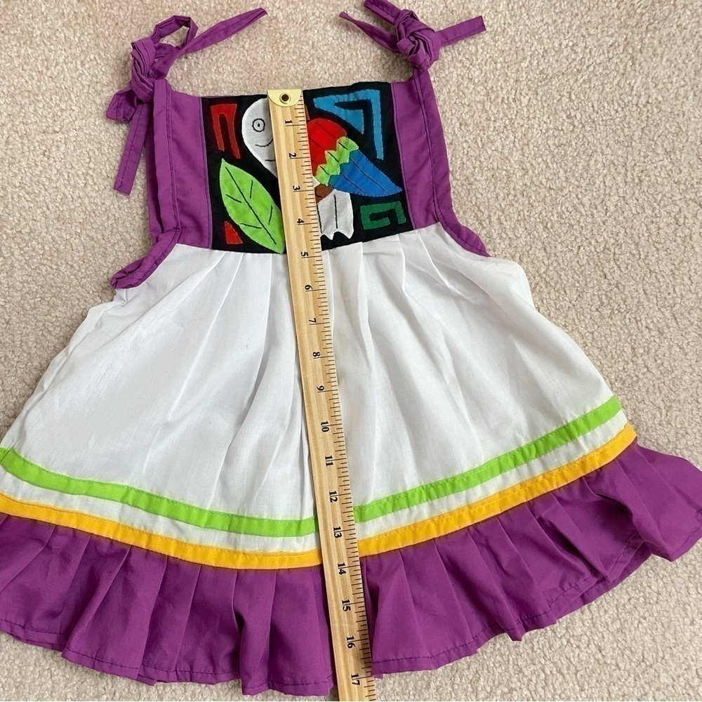 Mola Dress Parrot Design Handmade by Kuna from Panama Toddler Girl 24-36 Months - Picture 7 of 11